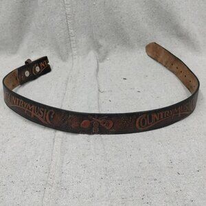Vintage 80s Tooled Guitar Banjo Fiddle Country Music Brown Leather Belt XS Small